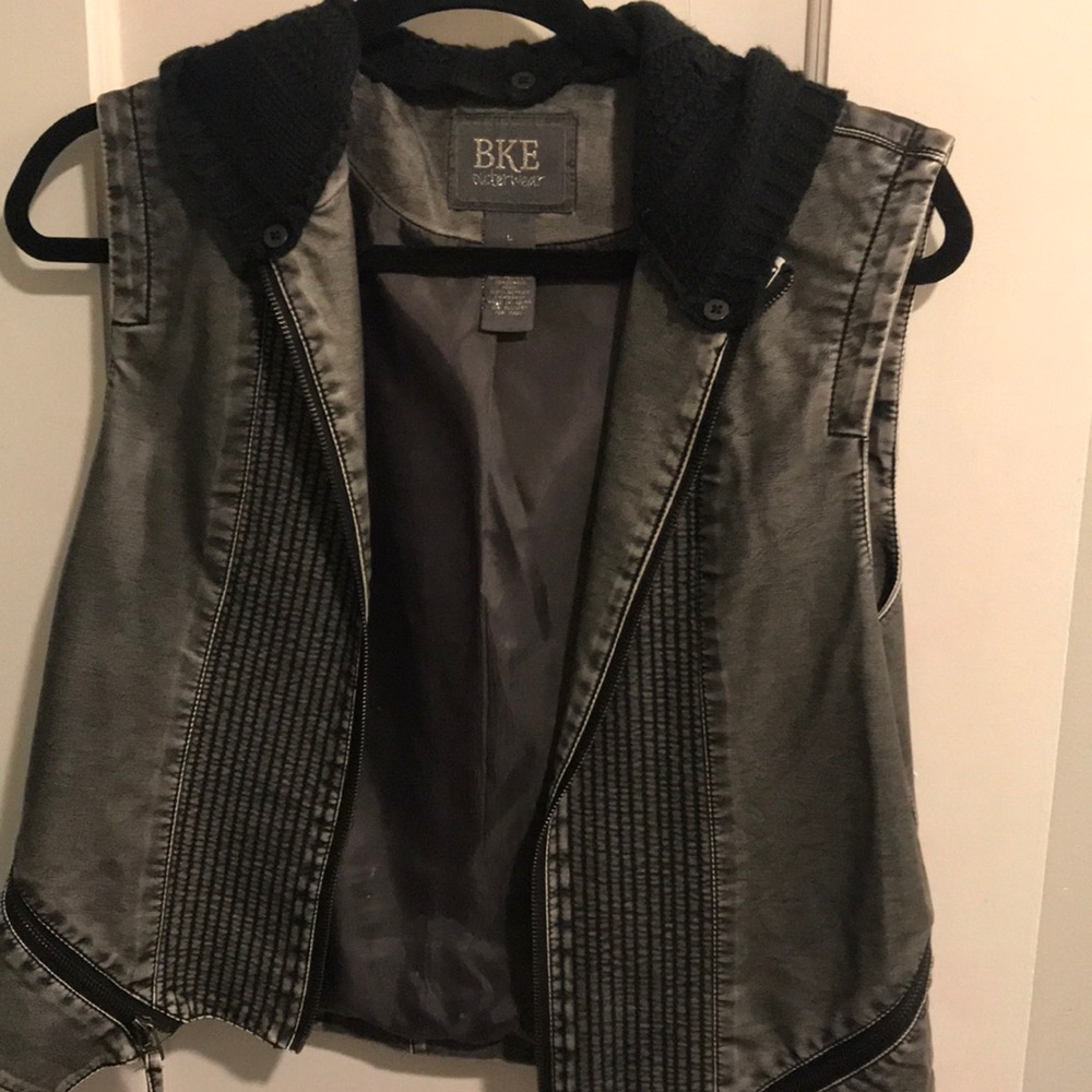 Buckle Large Vegan Leather Vest with Hood